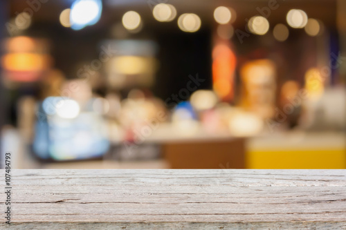 table top counter with cafe background