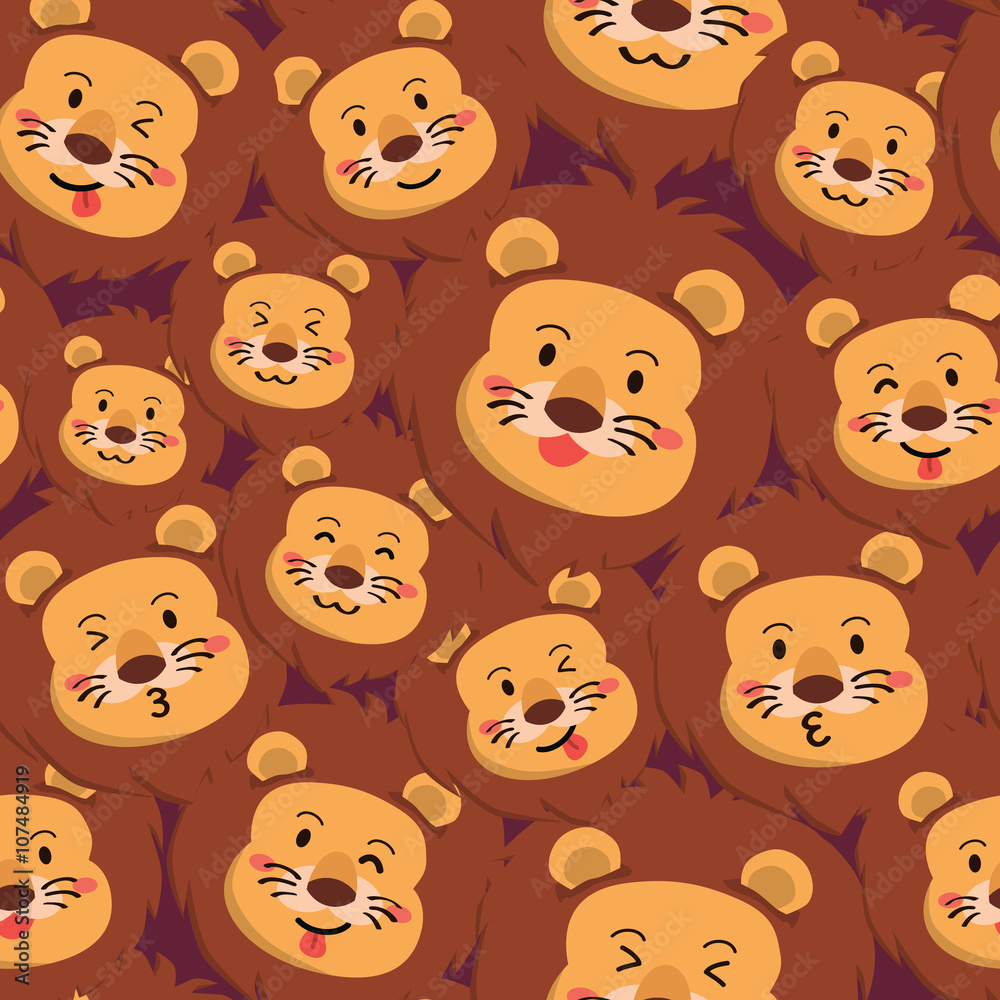Seamless pattern with many size and different expression face of cute lion. Seamless pattern with many size and different expression face of cute lion.