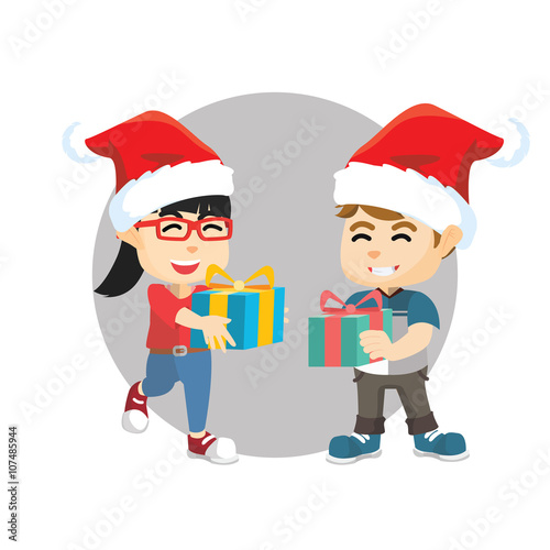 Boy and girl exchanging gift
