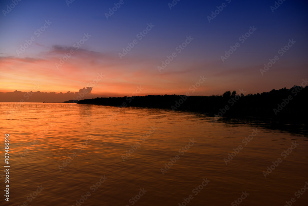 beautiful seascape and twilight sky,  colorful cloudscape background, landscape