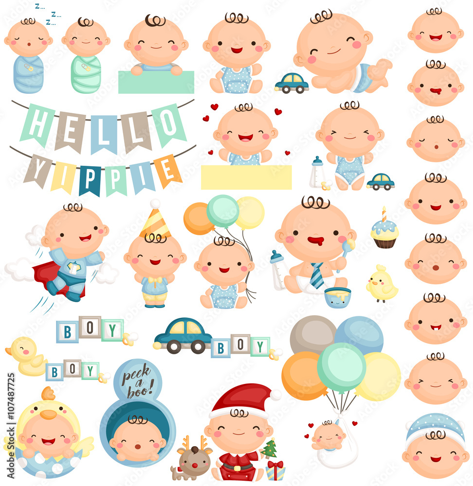 Baby Boy Milestone Vector Set