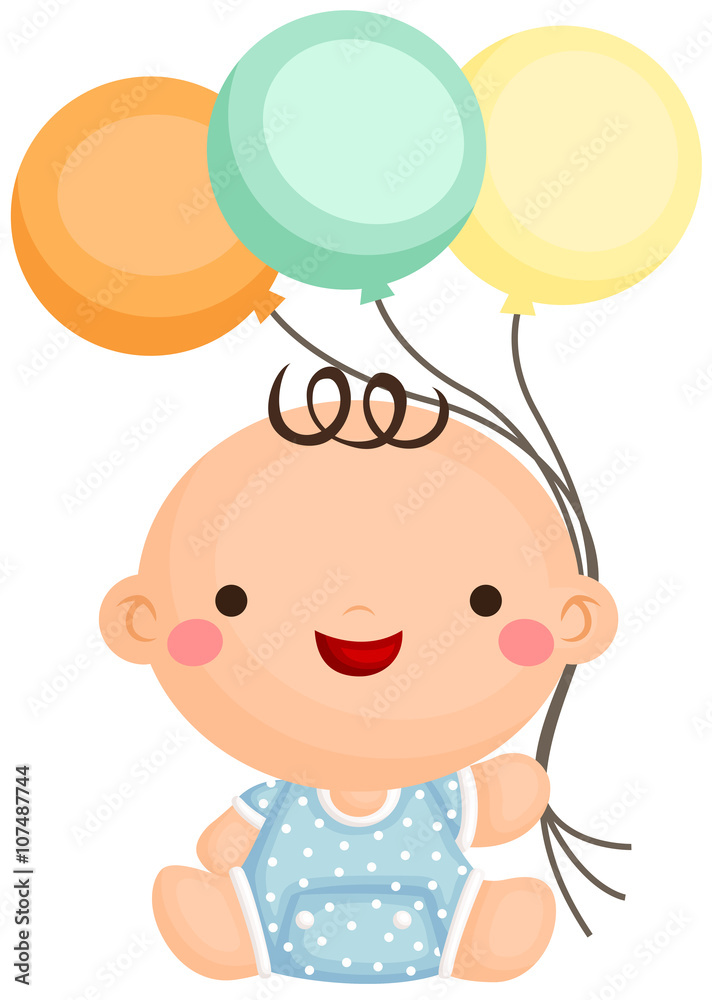 Baby Boy Sit Holding Balloon Baby Boy Sit Holding Balloon