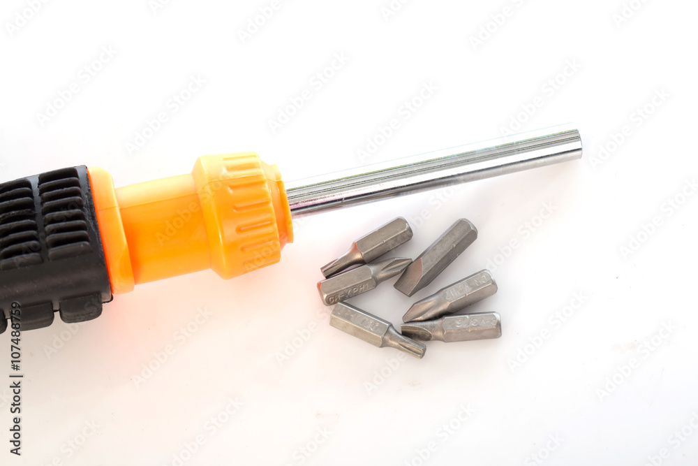 Screwdriver on white background, selective focus Screwdriver on white background, selective focus