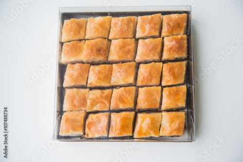 Oriental sweets with honey and nuts photo