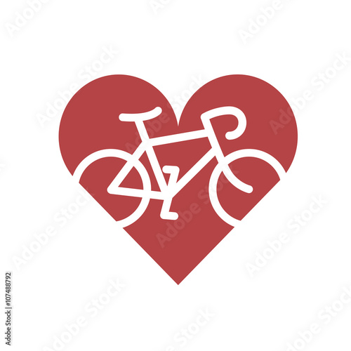 Bicycle in heart. Flat icon