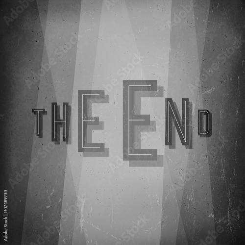 The end. Film noir styled abstract screen. Old cinema background