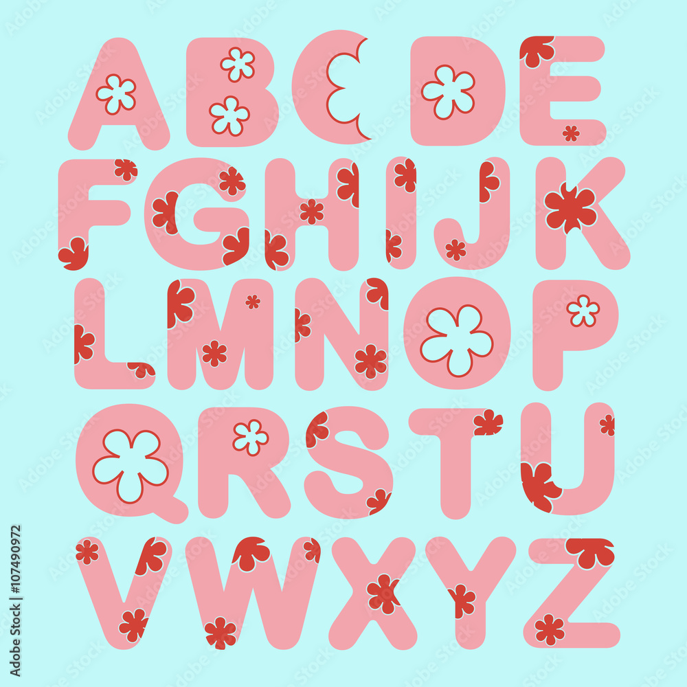 Alphabet set with flowers.