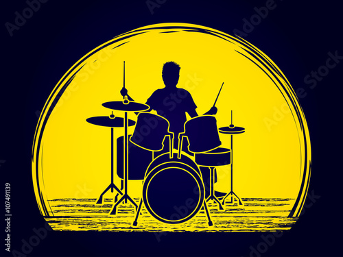 Drum player designed on moonlight background graphic vector.