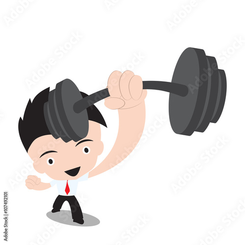 Businessman stronger and holding dumbbell,vector illustration in flat design on white background