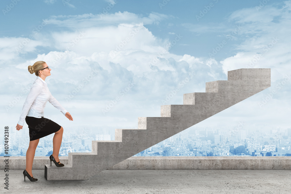 Business person stepping up a staircase. business concept
Business person stepping up a staircase. business concept