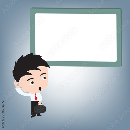 Business man confused and whiteboard, illustration vector in flat design