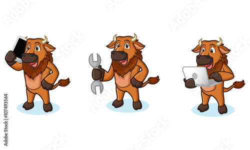 Bison Mascot Vector with laptop