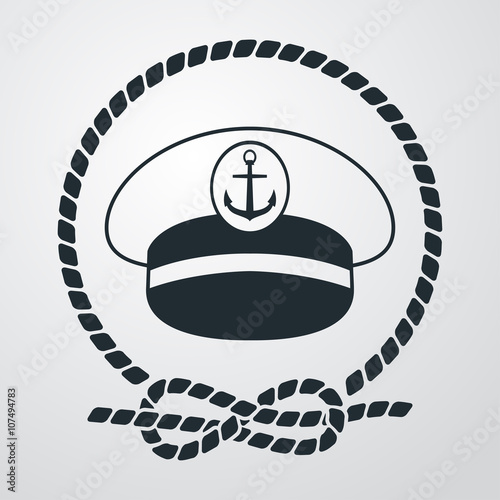 Icono plano gorra capitan barco con circulo de cuerda en fondo degradado