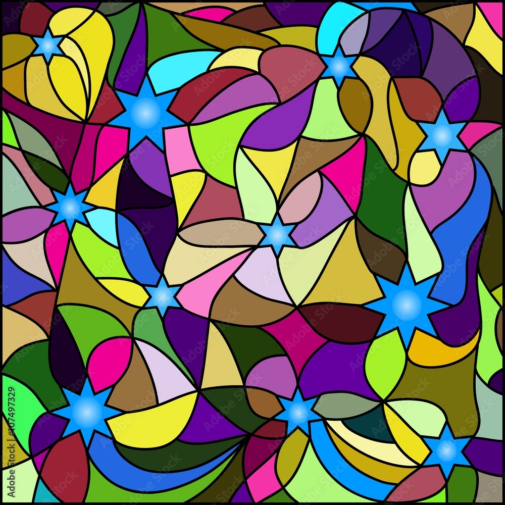 Multicolored stained-glass window, stars for your design