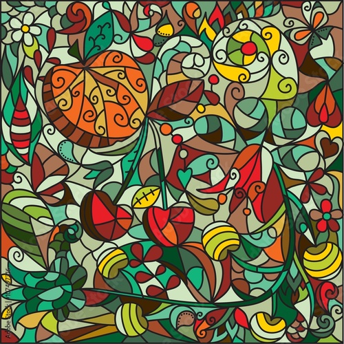 Stained-glass window from a flowers and fruits  ornament