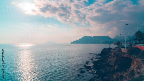day light mediterranean sea calpe panorama 4k time lapse spain
