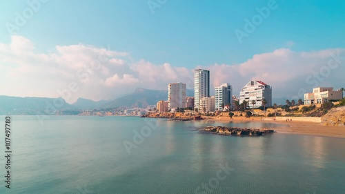 sunny day tourist place calpe coast panorama 4k time lapse spain

