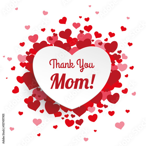 White Paper Heart Red Hearts Thank Mom
