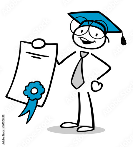 Cartoon Mann zeigt Zertifikat oder Diplom