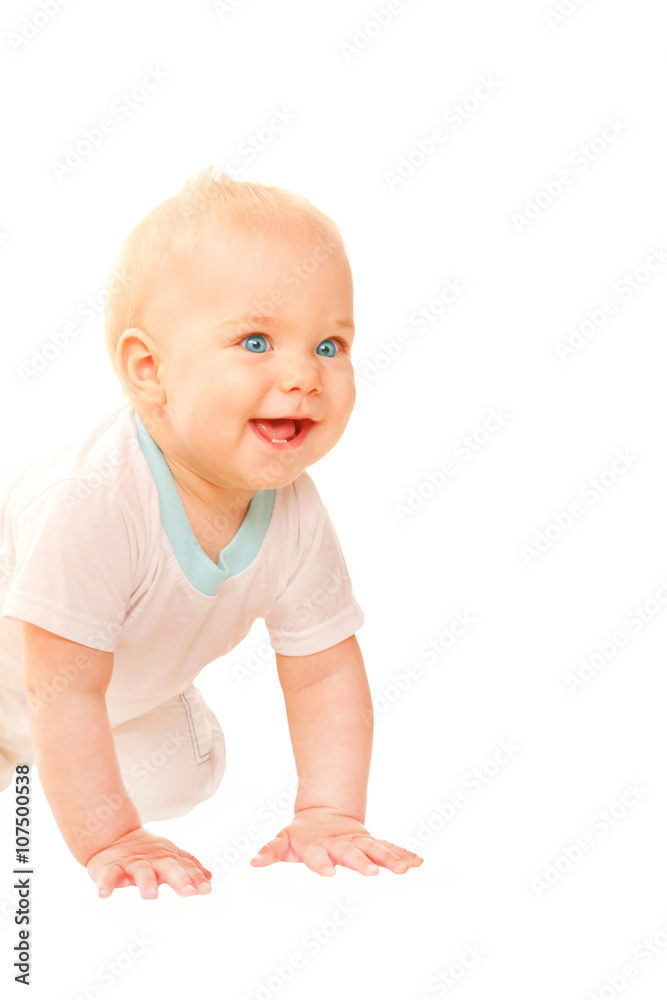Smiling baby crawling and looking out. Smiling baby crawling and looking out.