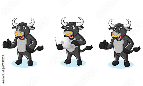 Bull Black Mascot with laptop