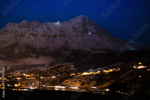 Night view of Eiger north face, Alps, Switzerland © famveldman