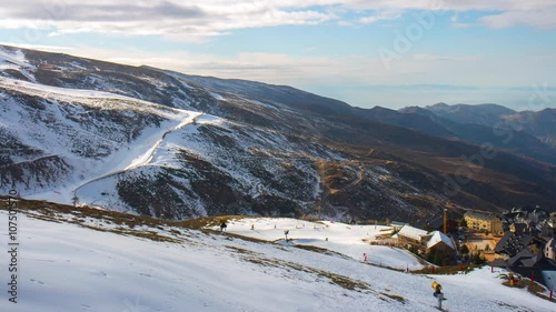 sun light sierra nevada ski resort panorama 4k time lapse spain
