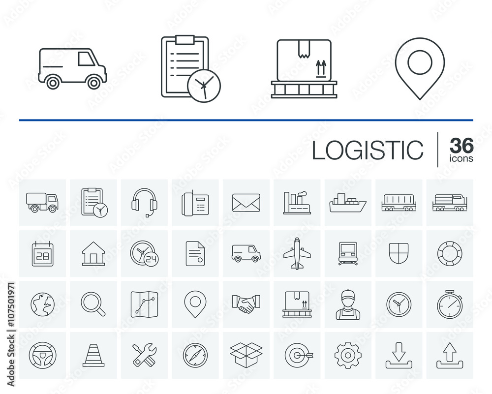 Vector thin line icons set and graphic design elements. Illustration ...