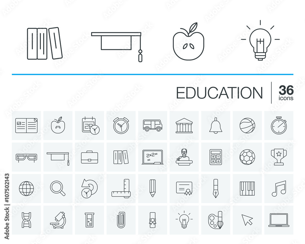 Vector thin line icons set and graphic design elements. Illustration ...