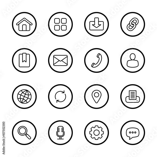 black line web icon set with circle frame for web design, user interface (UI), infographic and mobile application (apps)