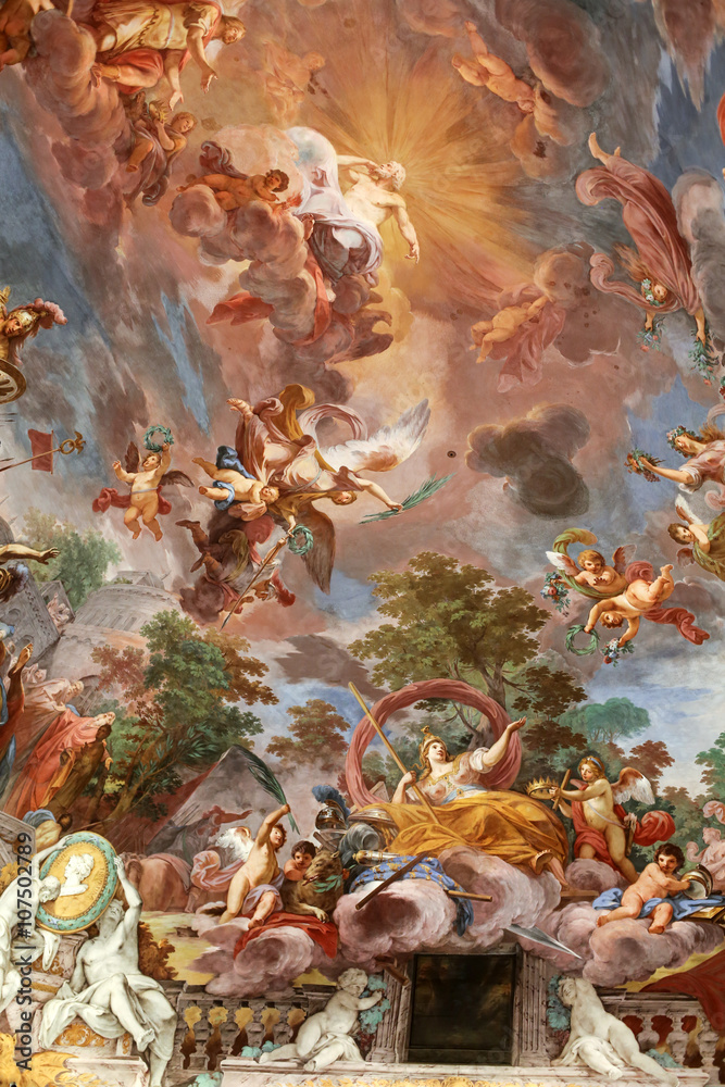 Naklejka premium ROME, ITALY - JUNE 14, 2015: Art painting of ceiling in central hall of Villa Borghese, Rome