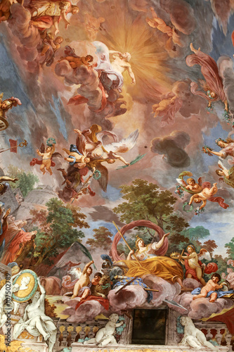 ROME, ITALY - JUNE 14, 2015:  Art painting of ceiling in central hall of Villa Borghese, Rome
