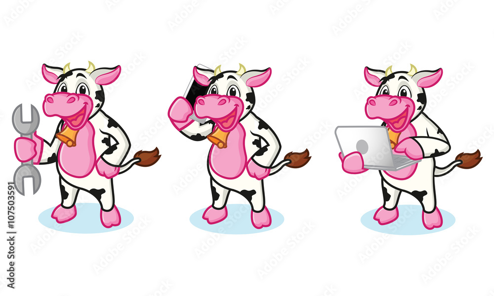Cow and Bell with laptop