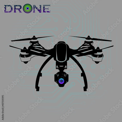 flying drone, quadrocopter, uav with camera Vector Illustration