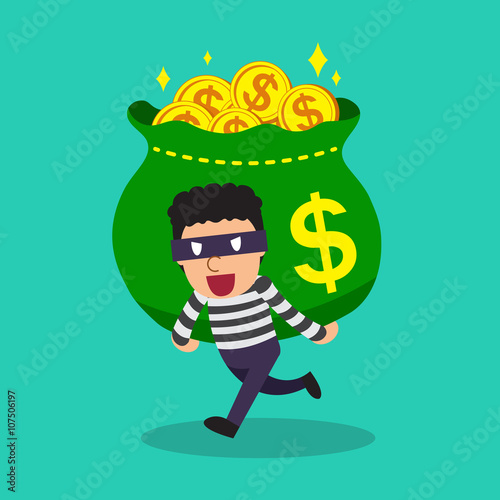 Cartoon a thief carrying big money bag