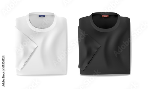 Folded  black and white t-shirts set with sleeves template, vector eps10 illustration