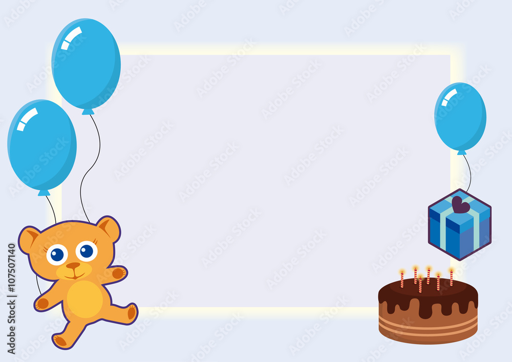 Blue birthday card. Birthday card for baby boy. Blue party invitations. Birthday vector illustration. Vector card for children Blue birthday card. Birthday card for baby boy. Blue party invitations. Birthday vector illustration. Vector card for children