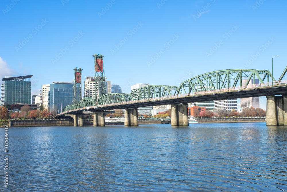 bridge with cityscape and skyline of portland
