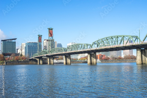 bridge with cityscape and skyline of portland