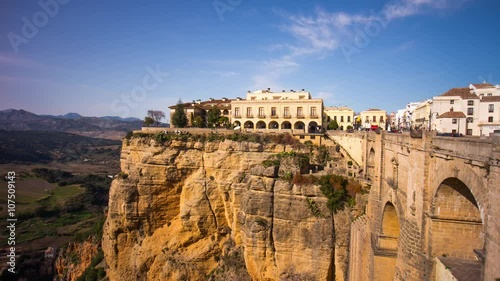 sun light ronda famous city panoramic bridge view 4k time lapse spain
