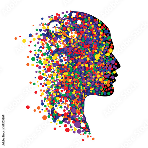 Human head isolated on white. Abstract vector illustration of face  with colorful circles