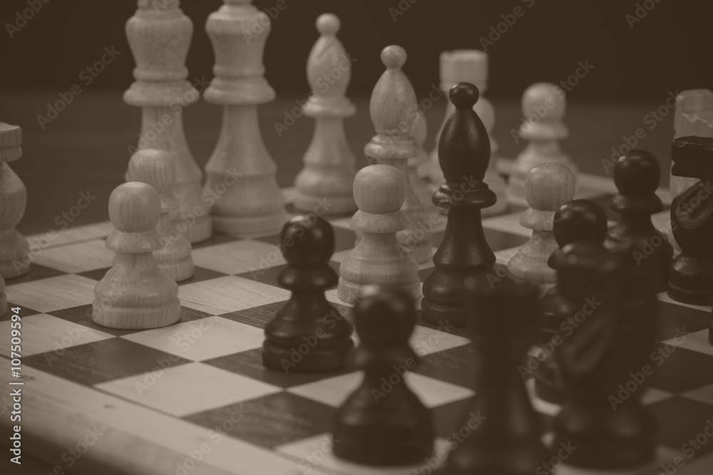 Chess board with game in play Chess board with game in play