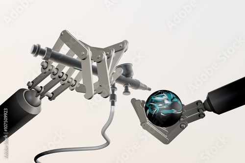 Tableau sur toile Robot spuit bol met lucht spuit