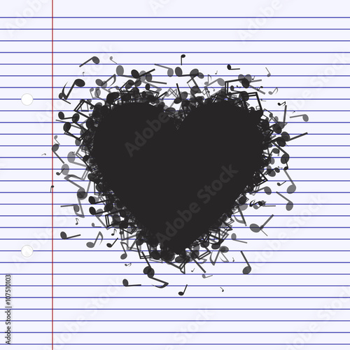 Heart made of of music notes