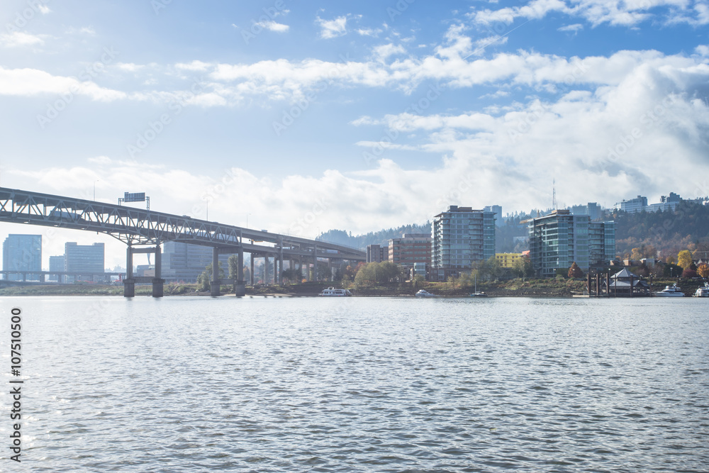 bridge over water and cityscape and skyline of portland