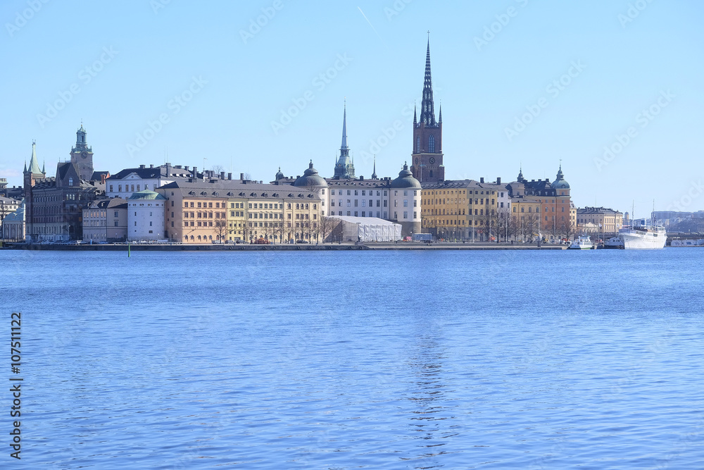 Stockholm, Sweden - March, 16, 2016: panorama of an old town of Stockholm, Sweden