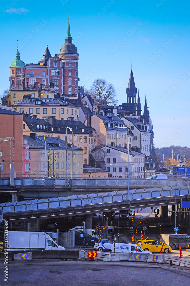 Obraz premium Stockholm, Sweden - March, 16, 2016: landscape with the image of Old Town in Stockholm, Sweden