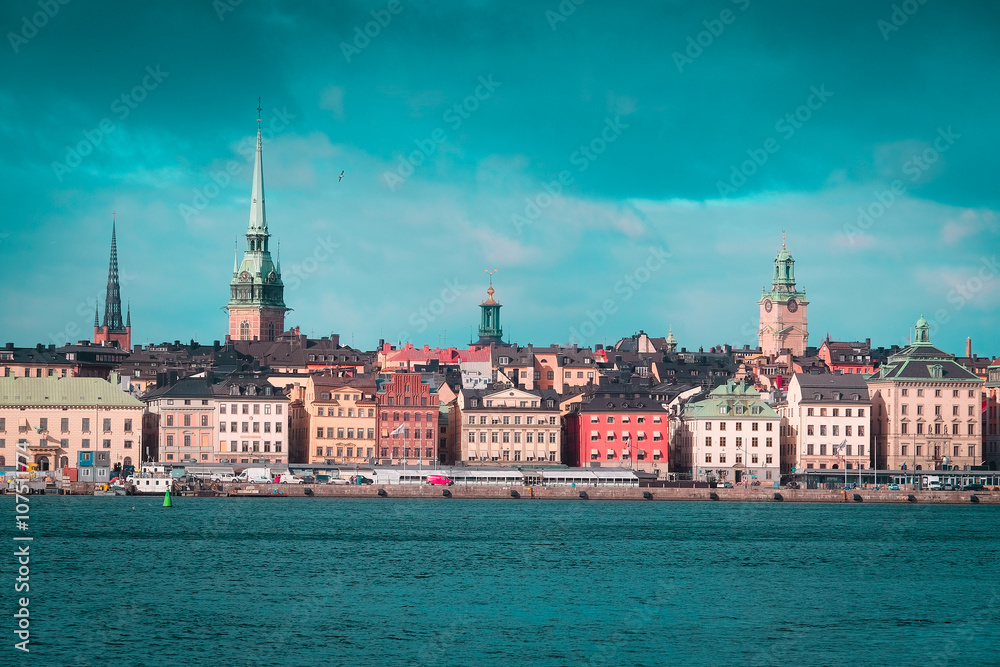 Fototapeta premium Stockholm, Sweden - March, 16, 2016: landscape with the image of Stockholm, Sweden