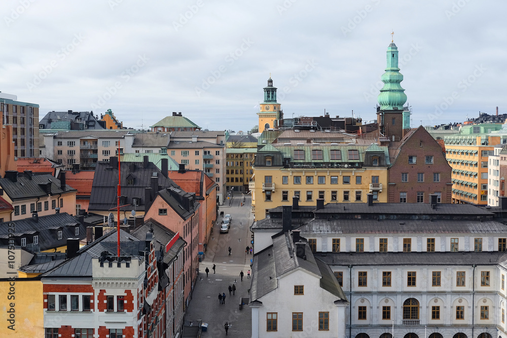 Stockholm, Sweden - March, 19, 2016: multystoried inhabited buildings in Stockholm, Sweden