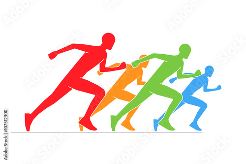 Colored silhouettes of runners. Line running symbol. Vector figures athletes running. Vector running and marathon logo.